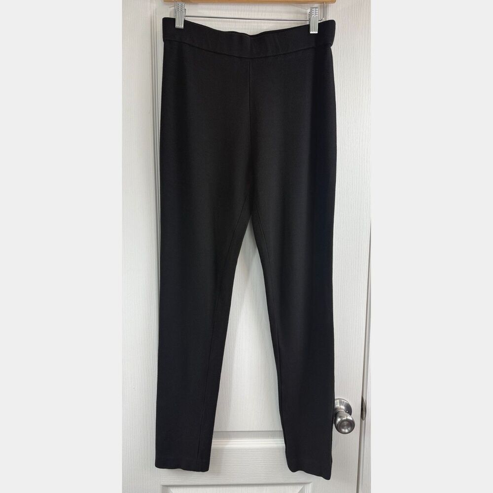 Theory Zip Hem Legging Pants Structured Knit Black Viscose Stretch Women's M